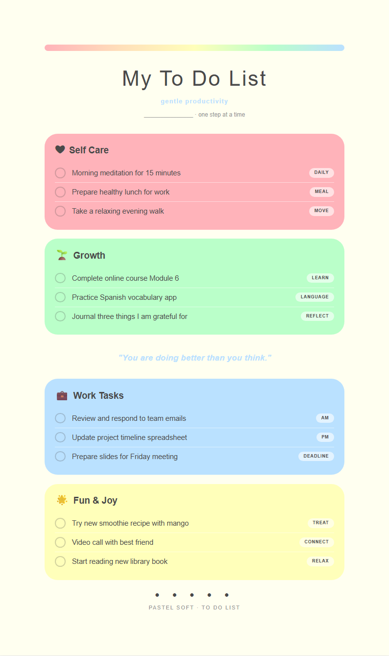 Pastel soft to do list with dreamy colors